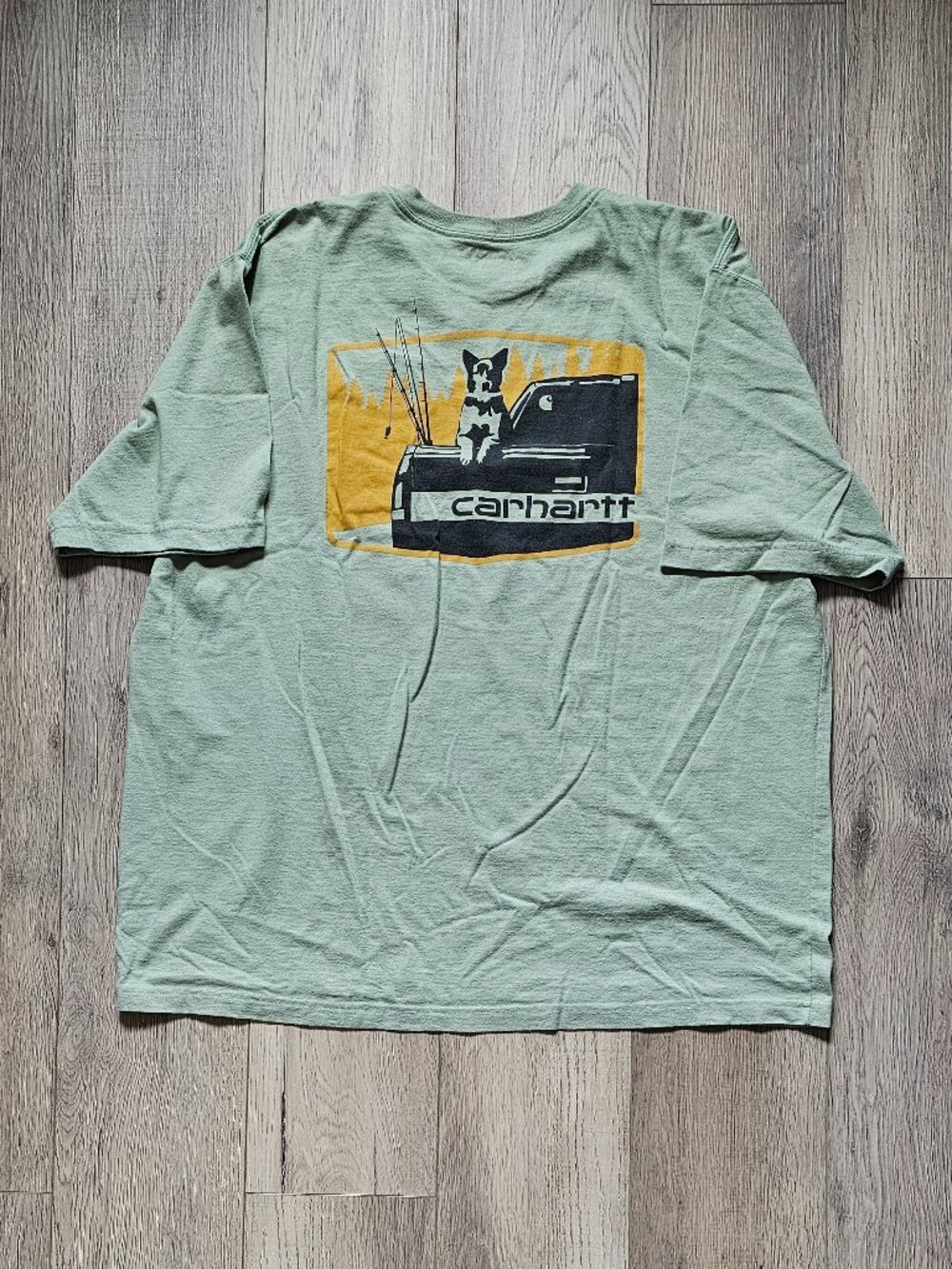 Work Wear Carhartt Loose Fit Heavyweight Dog Graphic Pocket T-Shirt Sage Mens XL